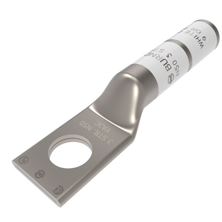 Burndy Copper Compression Lug, 1 Hole w/o Inspection Window, 4 AWG, 5/16" Stu YA3C